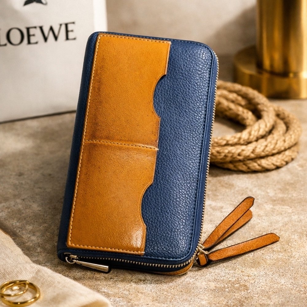 Loewe Wallet Tan and Blue Authentic